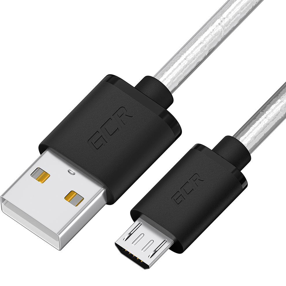 GCR Кабель 0.5m MicroUSB, прозрачный, черные коннекторы, быстрая зарядка, 28/24 AWG, GCR-54475 - фото 1 - id-p214267269