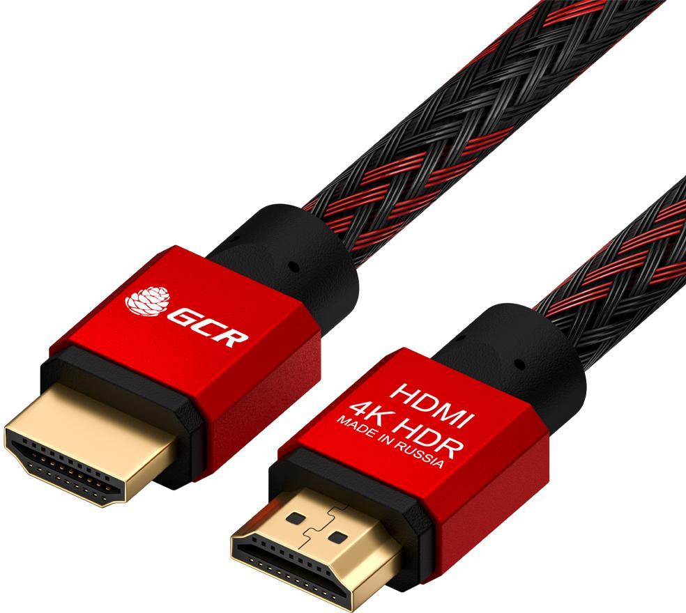 GCR Кабель 1.5m HDMI 2.0, BICOLOR нейлон, AL корпус красный, HDR 4:2:2, Ultra HD, 4K 60 fps 60Hz/5K*30Hz, 3D, - фото 1 - id-p203909553