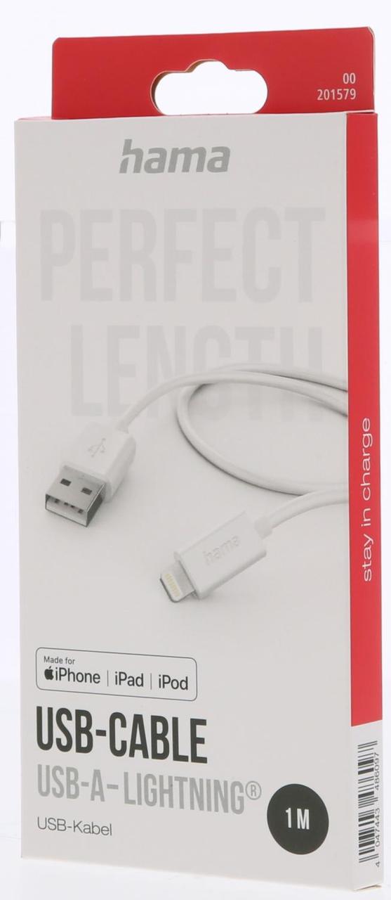 Кабель Hama H-201579 00201579 USB-A-Lightning MFI 1м белый - фото 1 - id-p219836867
