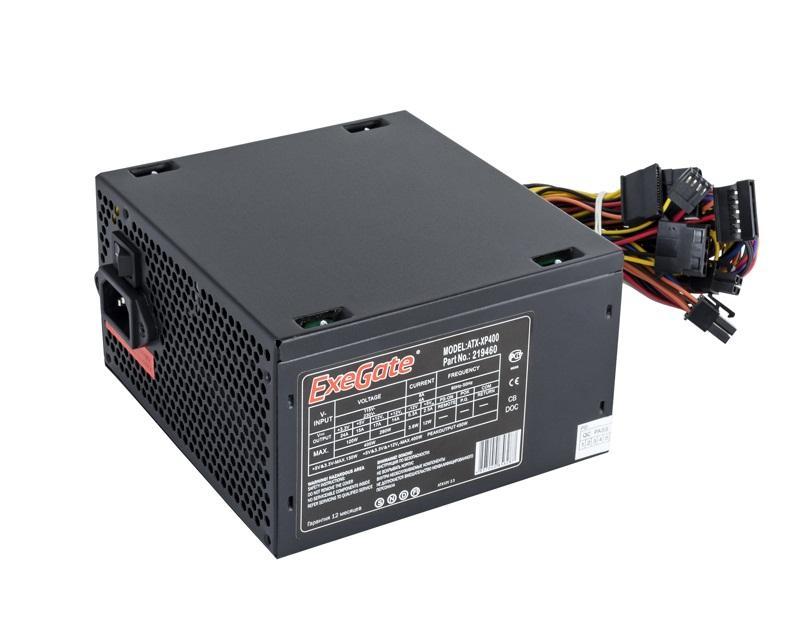 Блок питания 400W ExeGate XP400 (ATX, PC, 12cm fan, 24pin, 4pin, 3xSATA, 2xIDE, FDD, black, кабель 220V в - фото 1 - id-p220463179