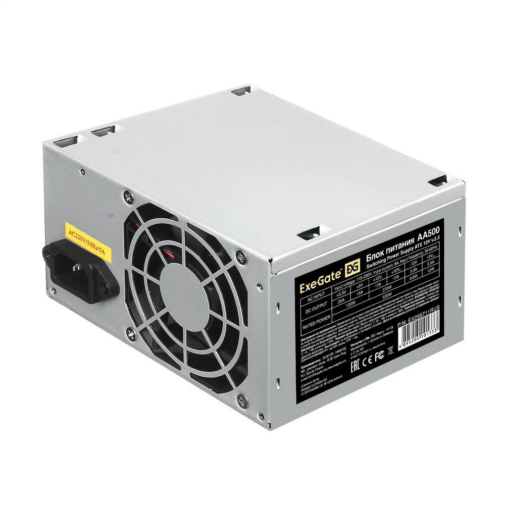 Блок питания 500W ExeGate AA500 (ATX, PC, 8cm fan, 24pin, 4pin, 2xSATA, IDE, кабель 220V в комплекте) - фото 1 - id-p220463184