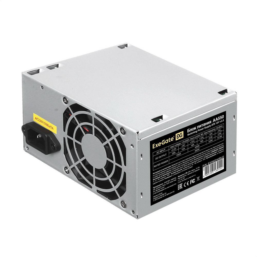 Блок питания 550W ExeGate AA550 (ATX, 8cm fan, 24pin, 4pin, 2xSATA, IDE, кабель 220V с защитой от - фото 1 - id-p212721589
