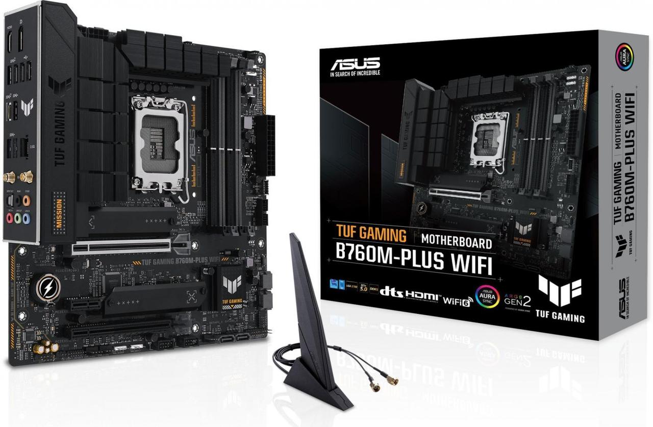 Материнская плата ASUS TUF GAMING B760M-PLUS WIFI (RTL) LGA1700 B760 2xPCI-E HDMI+DP 2.5GbLAN+WiFi+BT SATA - фото 1 - id-p215797946