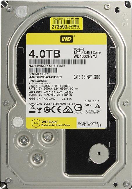 Жесткий диск Жесткий диск/ HDD WD SATA3 4Tb Gold 7200 128mb 1 year warranty - фото 1 - id-p222439834