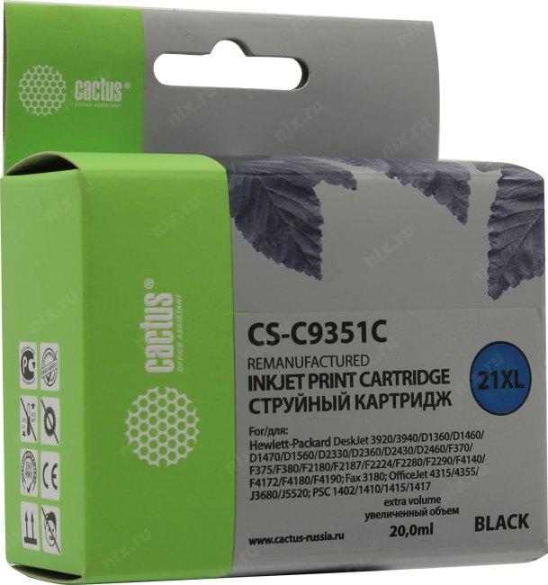 Картридж Cactus CS-C9351C (№21XL) Black для HP D3920/3940/1360/1460/1470/1560/2330/2360(восстановлен из б/у) - фото 1 - id-p212701524