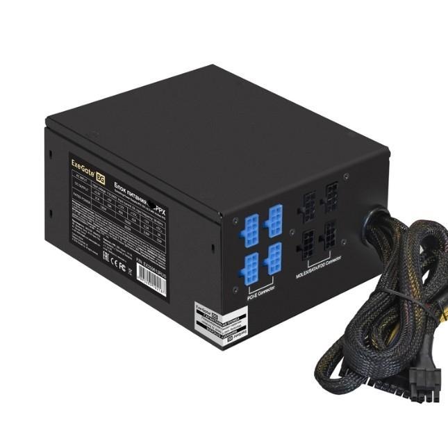 Блок питания 750W ExeGate 750PPX (ATX, APFC, КПД 80% (80 PLUS), 14cm fan, 20+4pin, 2x(4+4)pin, 6xPCI-E, - фото 1 - id-p212724297