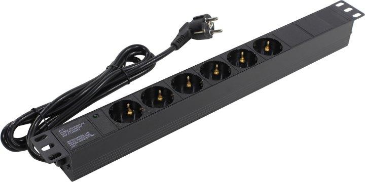 Exegate ServerPro PDU-19H602 Al-6S-EU2 EX280827RUS Блок силовых розеток 19" чёрный 1U 6 евророзеток - фото 1 - id-p211091652