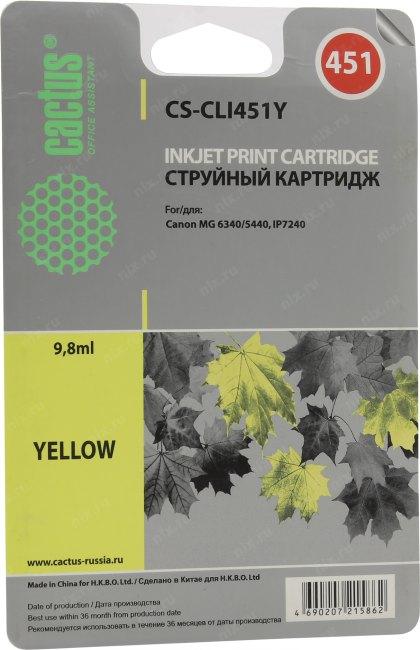 Картридж Cactus CS-CLI451Y Yellow для Canon MG 6340/5440 IP7240 - фото 1 - id-p211966637