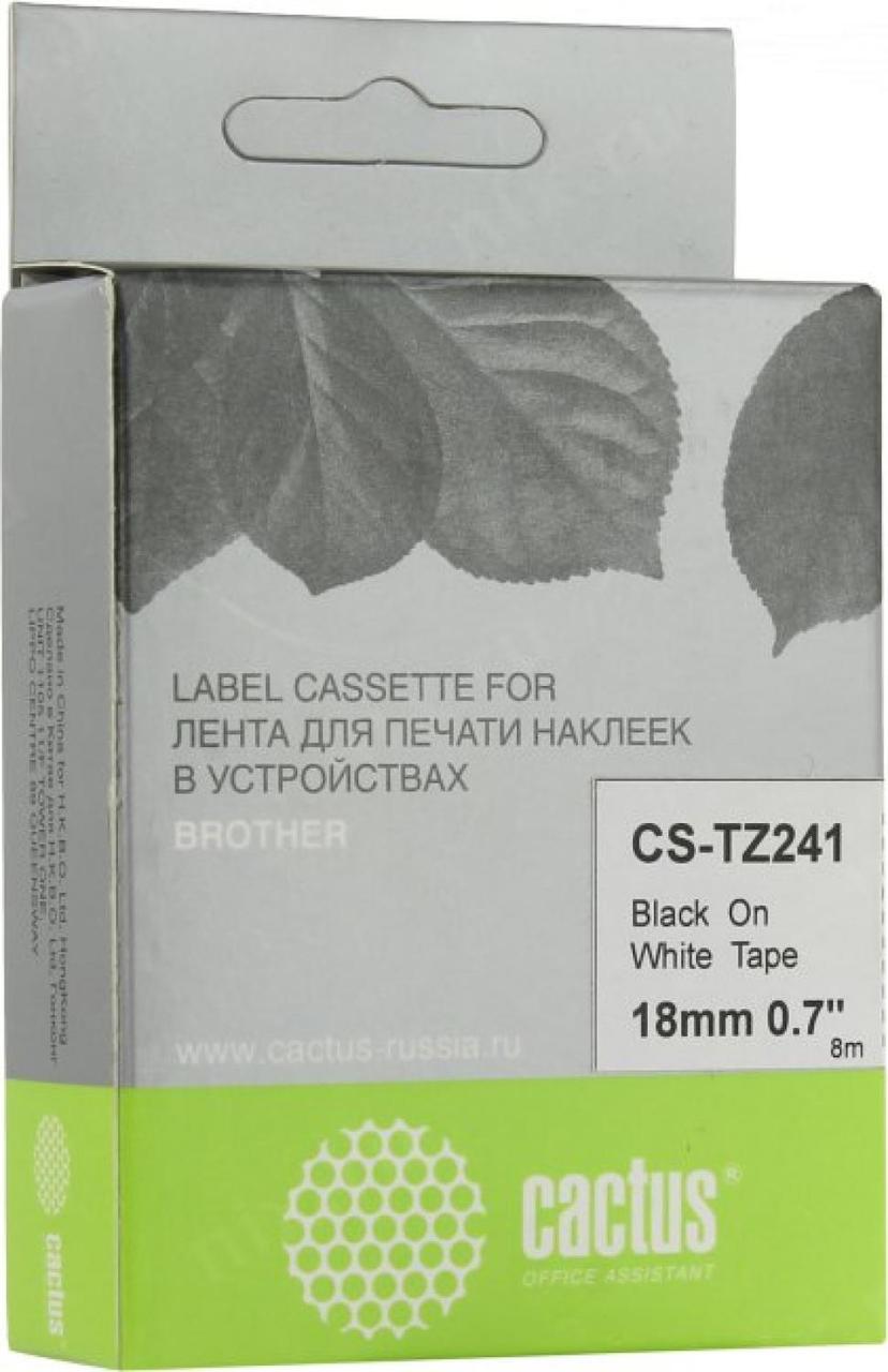Cactus CS-TZ241 лента для печати этикеток (ширина 18мм 8м чёрный на белом) - фото 1 - id-p212698412