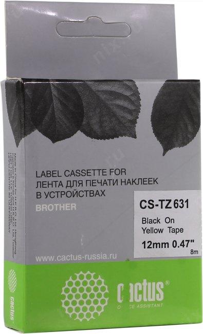 Cactus CS-TZ631 лента для печати этикеток (ширина 12мм 8м чёрный на жёлтом) - фото 1 - id-p203913849