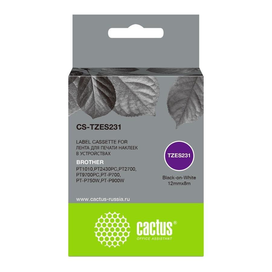 Cactus CS-TZES231 лента для печати этикеток (ширина 12мм 8м Black on White) для Brother - фото 1 - id-p206780798