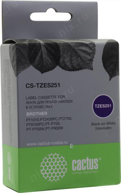 Cactus CS-TZES251 лента для печати этикеток (ширина 24мм 8м Black on White) для Brother - фото 1 - id-p212722720