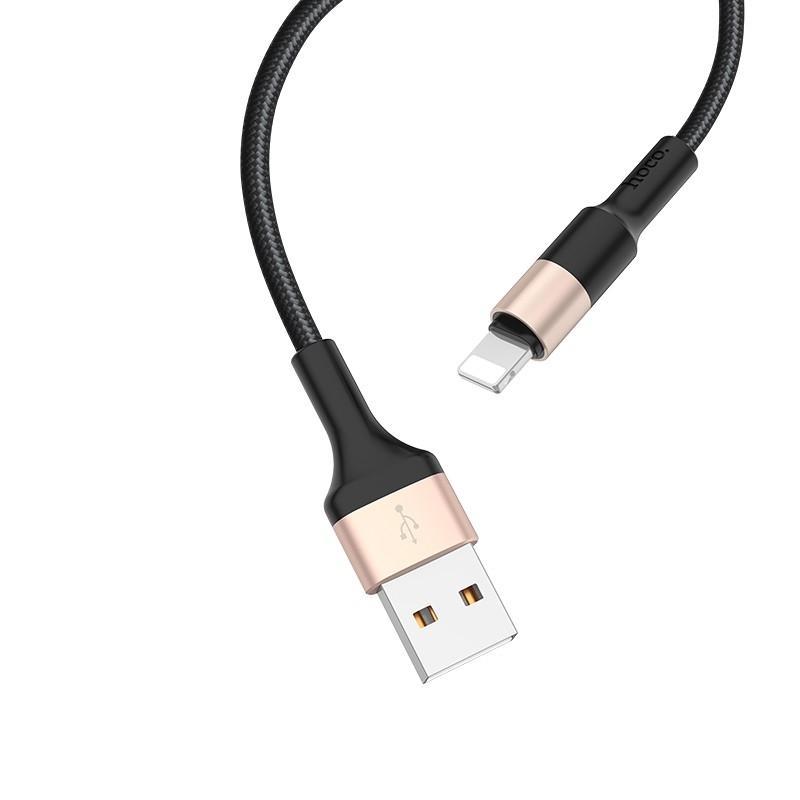 HOCO HC-80183 X26/ USB кабель Lightning/ 1m/ 2A/ Нейлон/ Black&Gold - фото 1 - id-p220874193