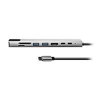 Bion Адаптер USB-C - 2*USB-C/2*USB-A 3.0/HDMI/SD/TF/RJ-45 100мб/с, 60W, длина кабеля 20см