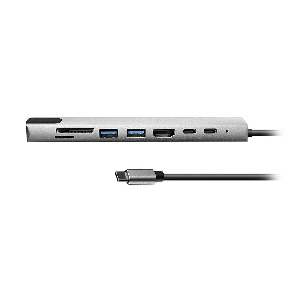 Bion Адаптер USB-C - 2*USB-C/2*USB-A 3.0/HDMI/SD/TF/RJ-45 100мб/с, 60W, длина кабеля 20см - фото 1 - id-p222434656