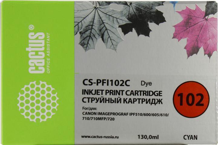 CACTUS PFI-102C Картридж струйный для Canon iPF500/iPF600/iPF700/ MFP M40/iPF765/LP17/LP24, синий (130мл) - фото 1 - id-p212702508