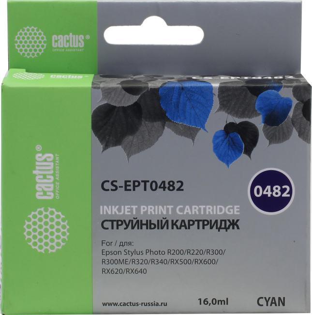 Картридж Cactus CS-EPT0482 голубой для Epson Stylus Photo R200/R220/R300/R320/R340/RX500/RX600/RX620 - фото 1 - id-p212724194