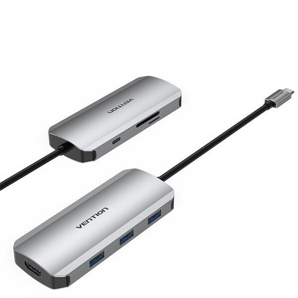 Порт-репликатор Vention TOJHB USB-C to HDMI/USB 3.0x3/SD/TF/PD Docking Station Gray 0.15M Aluminum Alloy Type - фото 1 - id-p212730949