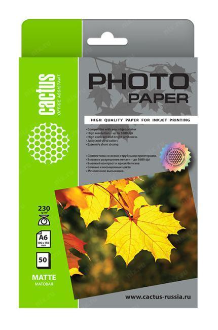 Фотобумага Cactus CS-MA623050 10x15/230г/м2/50л./белый матовое для струйной печати - фото 1 - id-p212724358