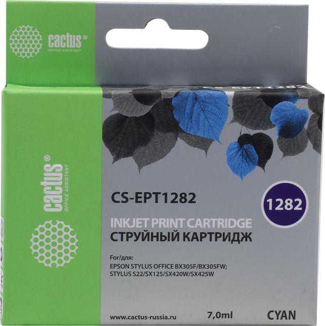 Картридж струйный Cactus CS-EPT1282 голубой (7мл) для Epson Stylus S22/S125/SX420/SX425/Office BX305 - фото 1 - id-p212727480