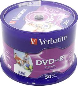 Диск DVD+R Verbatim 4.7Gb 16x Cake Box (50шт) Printable (43512)