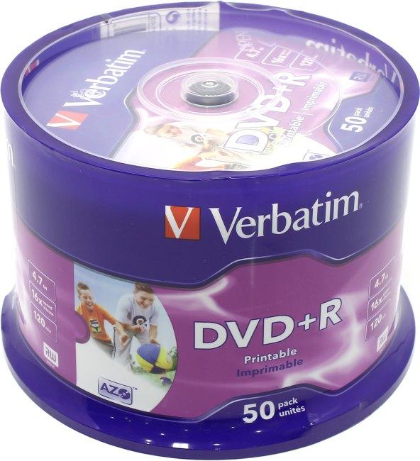 Диск DVD+R Verbatim 4.7Gb 16x Cake Box (50шт) Printable (43512) - фото 1 - id-p212705131
