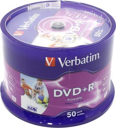 Диск DVD+R Verbatim 4.7Gb 16x Cake Box (50шт) Printable (43512), фото 2