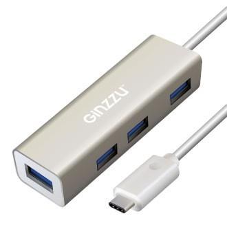 Хаб USB GR-518UB GINZZU TYPE C 4 порта USB3.0, 20см кабель, серебристый - фото 1 - id-p215798633