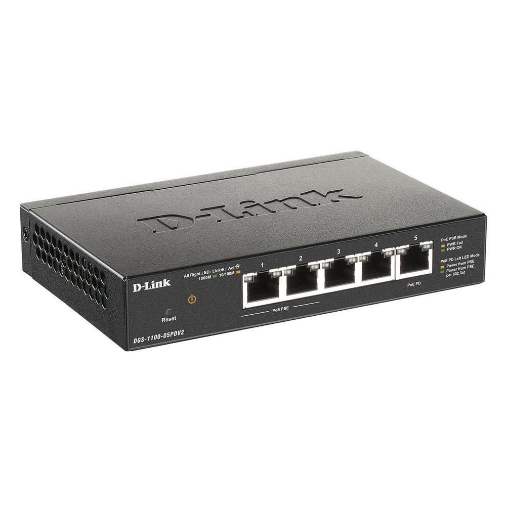 Коммутатор D-Link DGS-1100-05PDV2/A1A, L2 Smart Switch with 4 10/100/1000Base-T ports and 1 10/100/1000Base-T