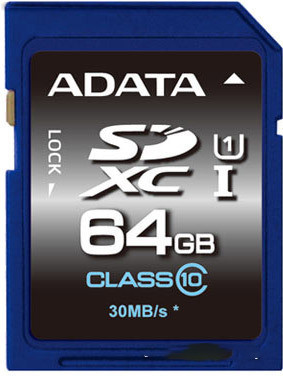 Карта памяти SDXC 64 Gb A-DATA Premier (ASDX64GUICL10-R) (64 ГБ, класс 10, UHS-I) RETAIL - фото 1 - id-p220868045