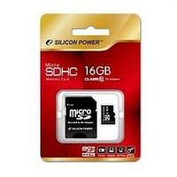 Карта памяти Silicon Power SP016GBSTH010V10-SP microSDHC Memory Card 16Gb Class10 + microSD-- SD Adapter