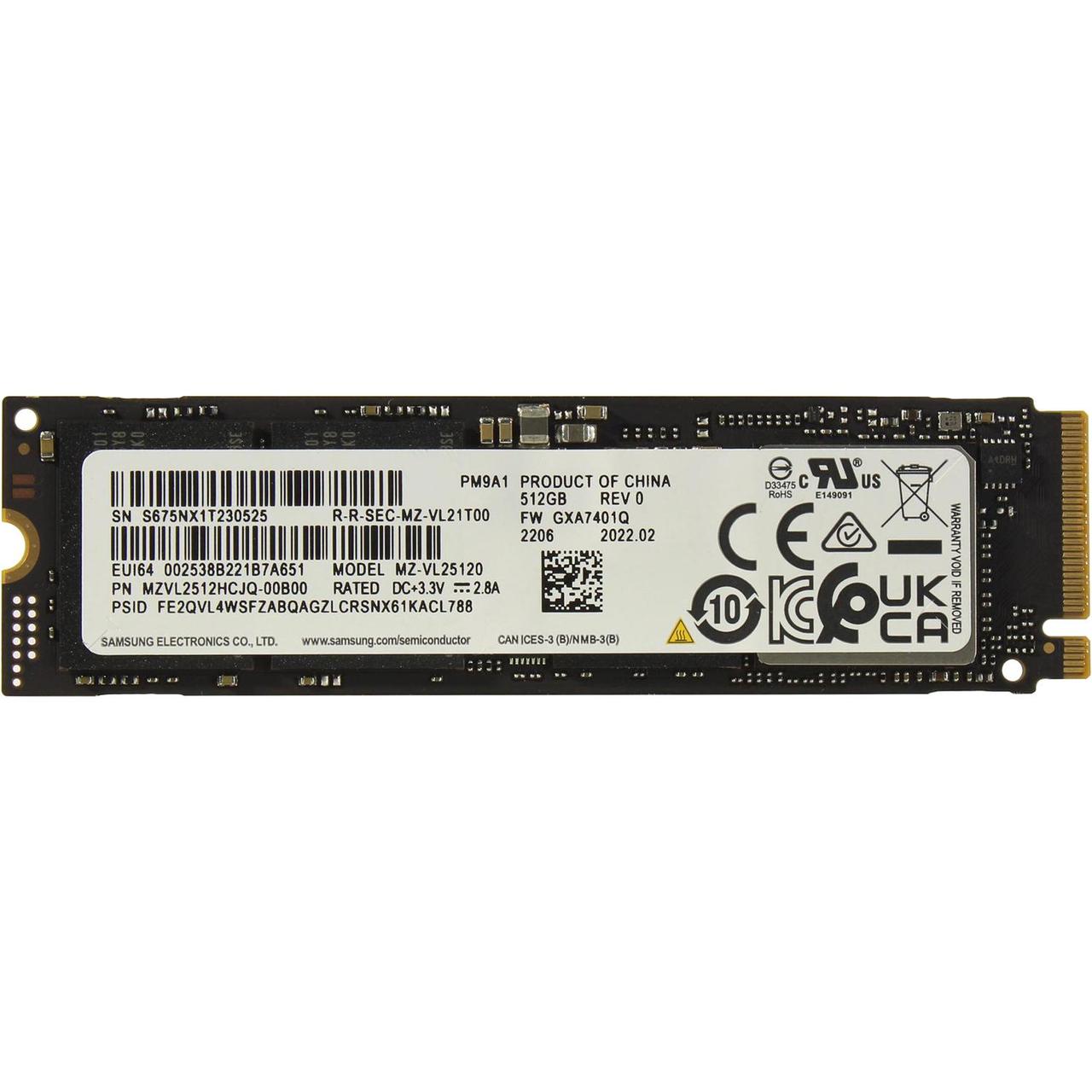 Накопитель SSD 512 Gb M.2 2280 M Samsung PM9A1 MZVL2512HCJQ-00B00 (OEM) - фото 1 - id-p212729603