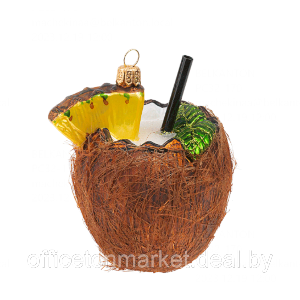 Украшение елочное "Coconut Drink", 9 см, стекло, коричневый - фото 1 - id-p220946572