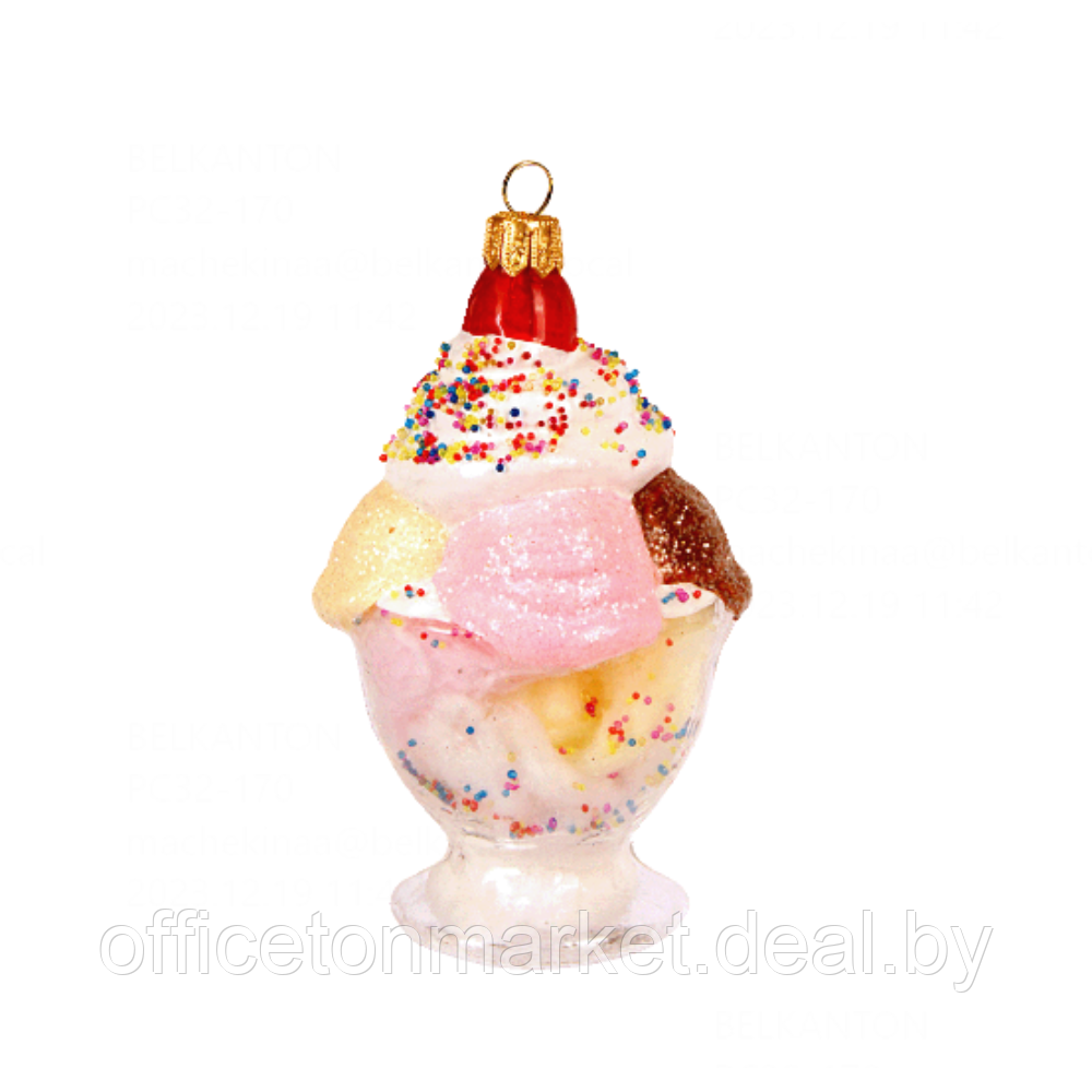 Украшение елочное "Ice Cream Bowl", 10 см, стекло, разноцветный - фото 1 - id-p220946573