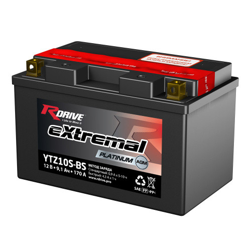 9.1 Ah аккумулятор RDRIVE EXTREMAL Platinum YTZ10S-BS - фото 1 - id-p222558598