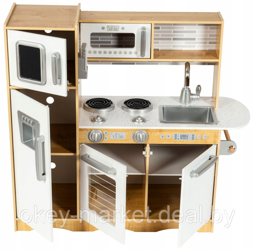 Детская кухня деревянная белая с фартуком и аксессуарами Mamabrum W1C600B - фото 6 - id-p222559617