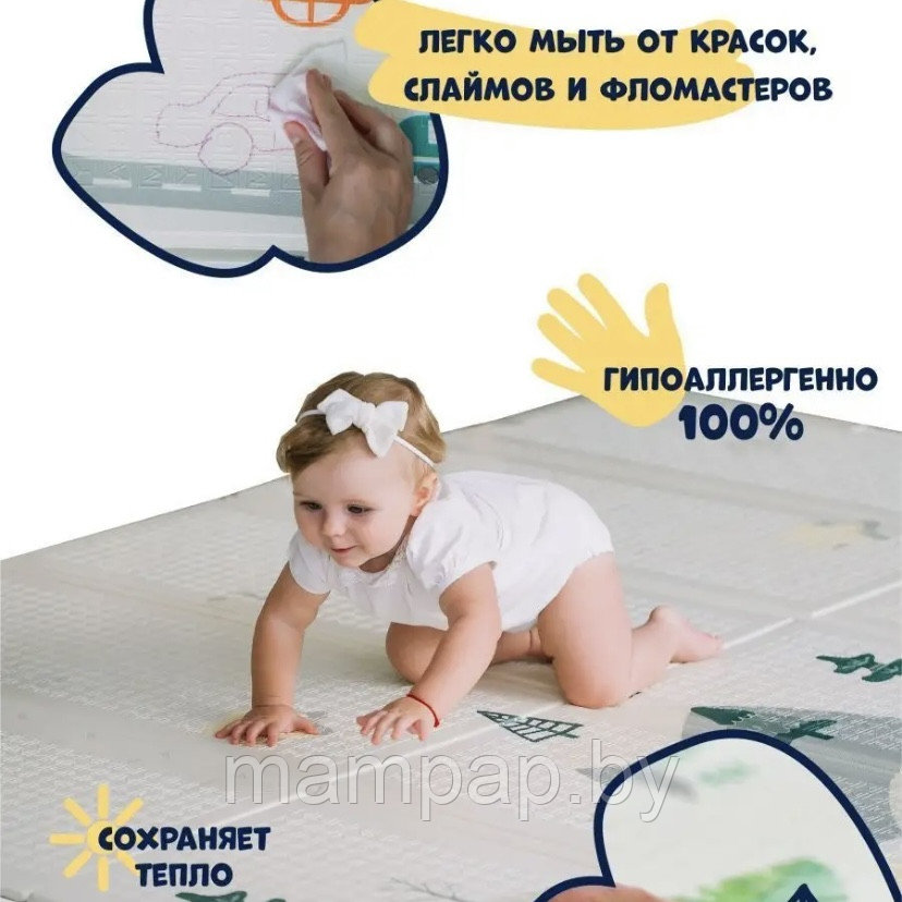 Детский термоковрик 180см двухсторонний, теплый напольный коврик для малышей - фото 4 - id-p222558404
