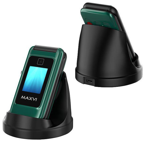 Мобильный телефон кнопочный раскладной сотовый раскладушка для пожилых людей MAXVI E8 зеленый - фото 1 - id-p222539132