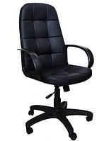 Кожаное компьютерное офисное кресло для руководителя ЯрКресло Кр45 ТГ ПЛАСТ ЭКО1 черное на колесиках