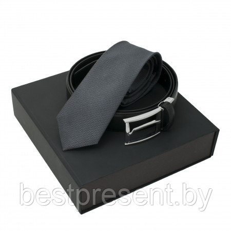 Набор Ungaro: шелковый галстук Uomo Dark Grey и ремень Elio Black - фото 1 - id-p222560381