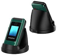 Мобильный телефон кнопочный раскладной сотовый раскладушка для пожилых людей MAXVI E8 зеленый