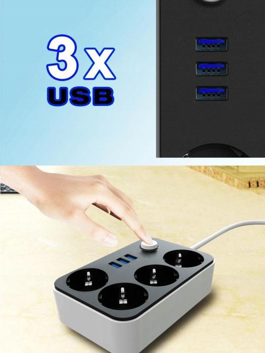 Удлинитель сетевой фильтр с портами usb черный - фото 5 - id-p222536509