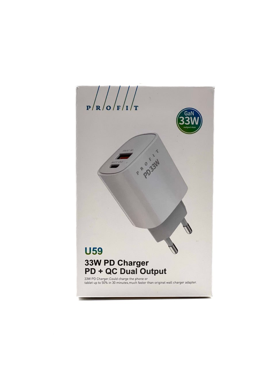 Сетевое зарядное устройство СЗУ Profit U59 33W на 2 входа USB-C + USB-A (Type-C PD 33W + USB QC3.0)