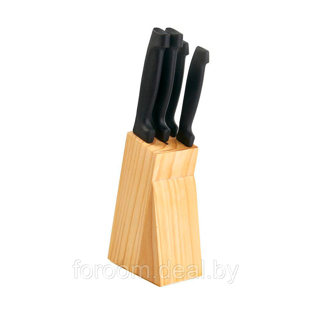 Набор кухонных ножей (5 пр.): 4 ножа, деревянная подставка Astell Пластик AST-004-НН-003 - фото 1 - id-p222562637