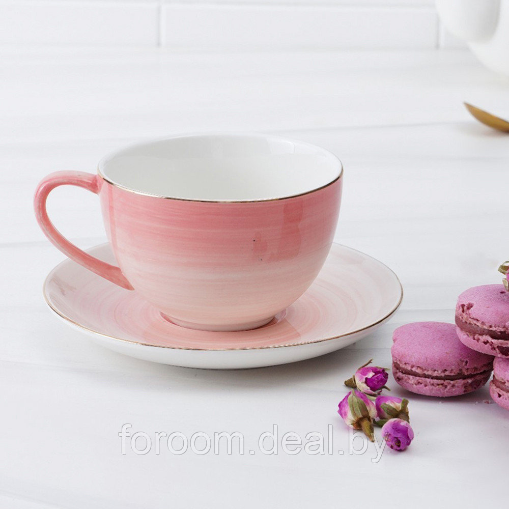 Чайная пара: чашка 220мл, блюдце (d)13,5см; розовый градиент Доляна Млечный путь 4498116 - фото 1 - id-p222562695