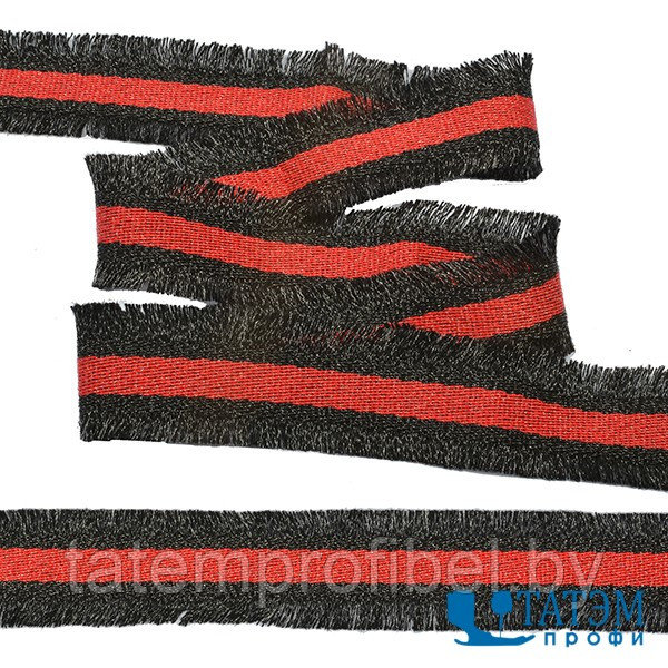 Тесьма с бахромой тканая 30 мм, арт. TBYF05, красный/черный уп. 13,71 м - фото 1 - id-p222572367
