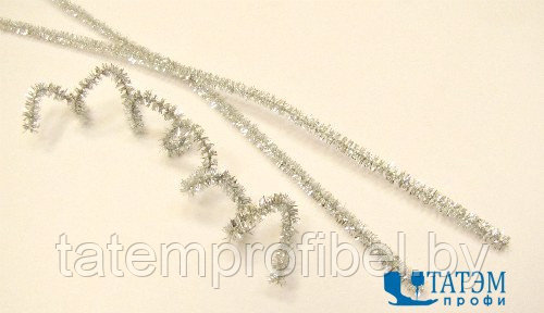 Проволока для плетения с ворсом (синель/шенил) 0,6 х 30 см, арт. В 007 люрекс серебро, уп. 100 шт