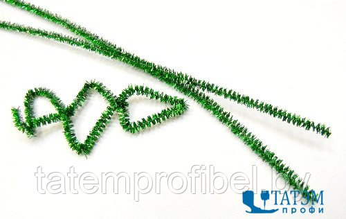 Проволока для плетения с ворсом (синель/шенил) 0,6 х 30 см, арт. В 006 люрекс зеленый, уп. 100 шт - фото 1 - id-p222570102