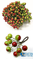 Ягоды декор. 1,2 см на проволоке 2-х сторон. красно-зеленый, уп. 200 шт