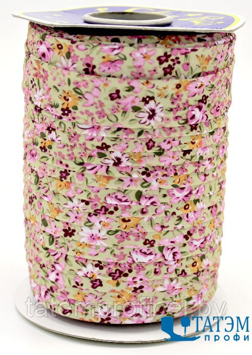Бейка декоративная 20 мм "Цветочная поляна" арт. 509, фисташковый, уп. 100 ярд